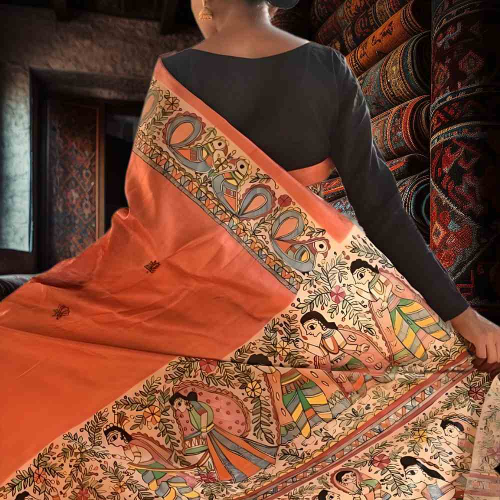 Madhubani Paints Saat Pheere Madhubani Handpainted Saree